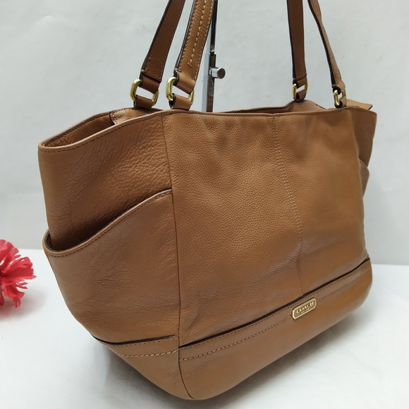 Coach Park Brown Leather Double Handles Zipper Closure Tote Bag - Picture 3 of 16